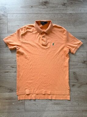 Ralph Lauren Men's Peach-Orange Polo with Signature Logo